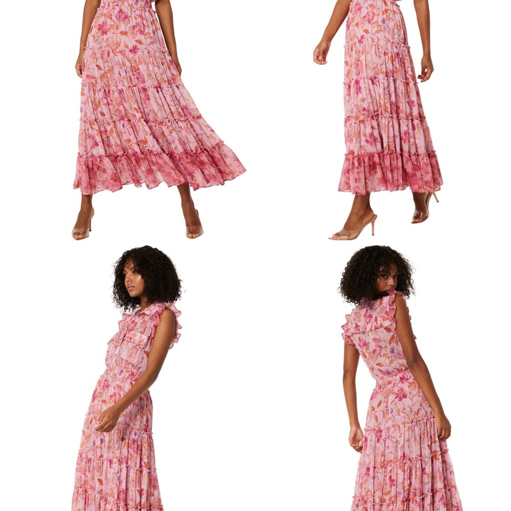 Misa Los Angeles Pink and White Sleeveless Maxi Sundress with Polo Collar